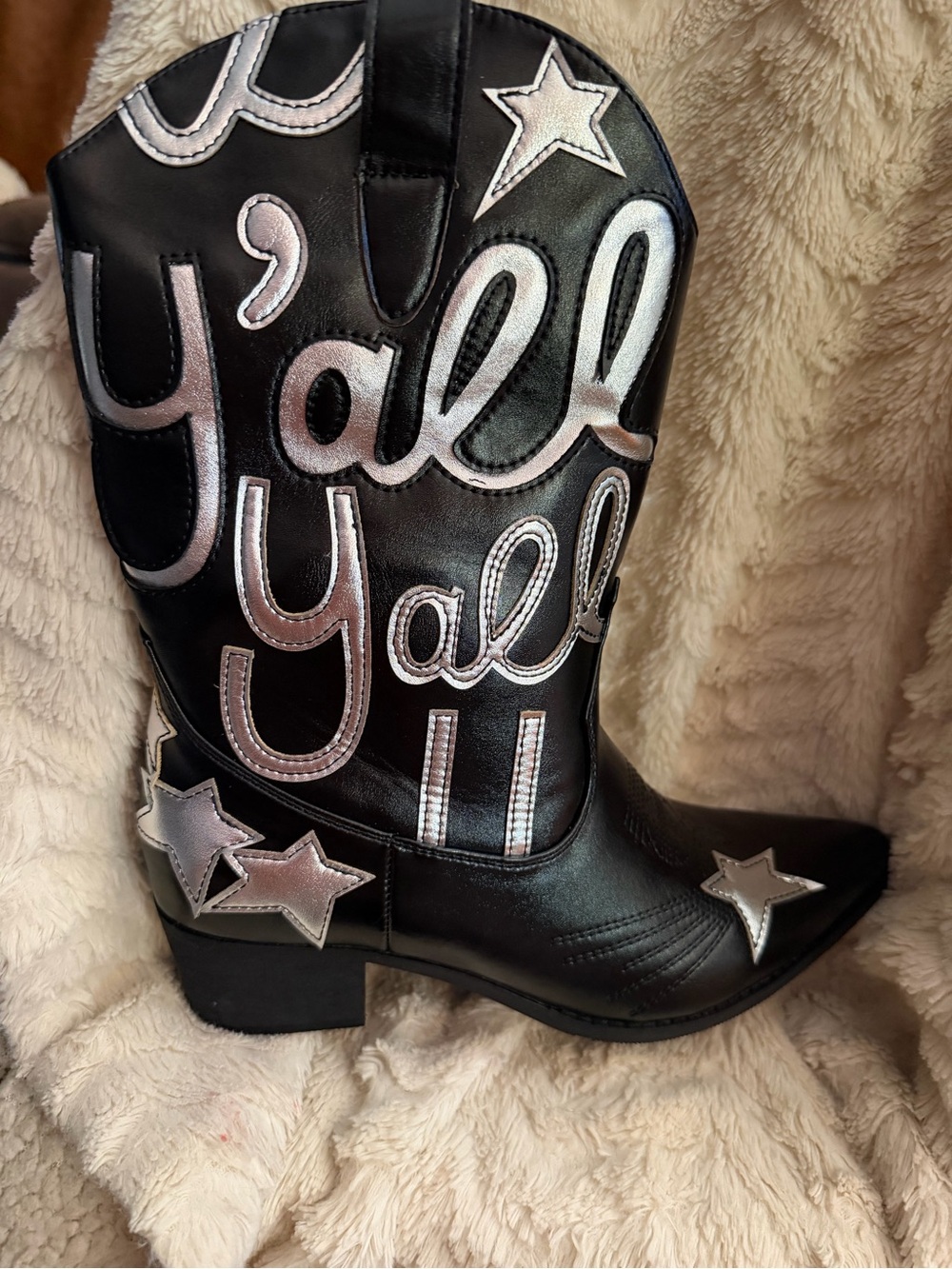 Kids Black Cowboy Boots with Silver 'Y'all' Detail